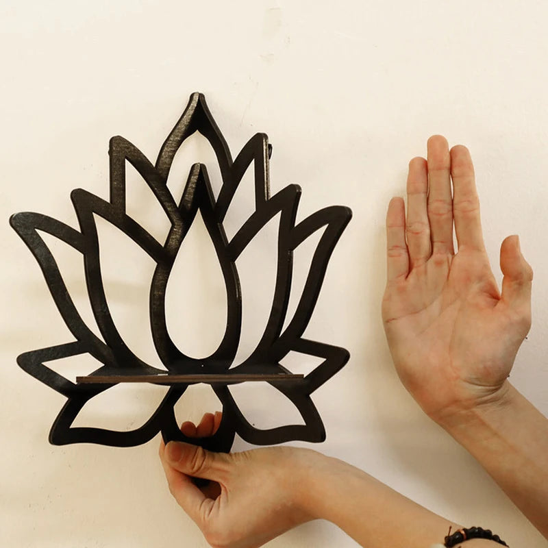 🌿 Lotus Wood Wall Shelf – Aromatherapy & Essential Oil Display Rack
