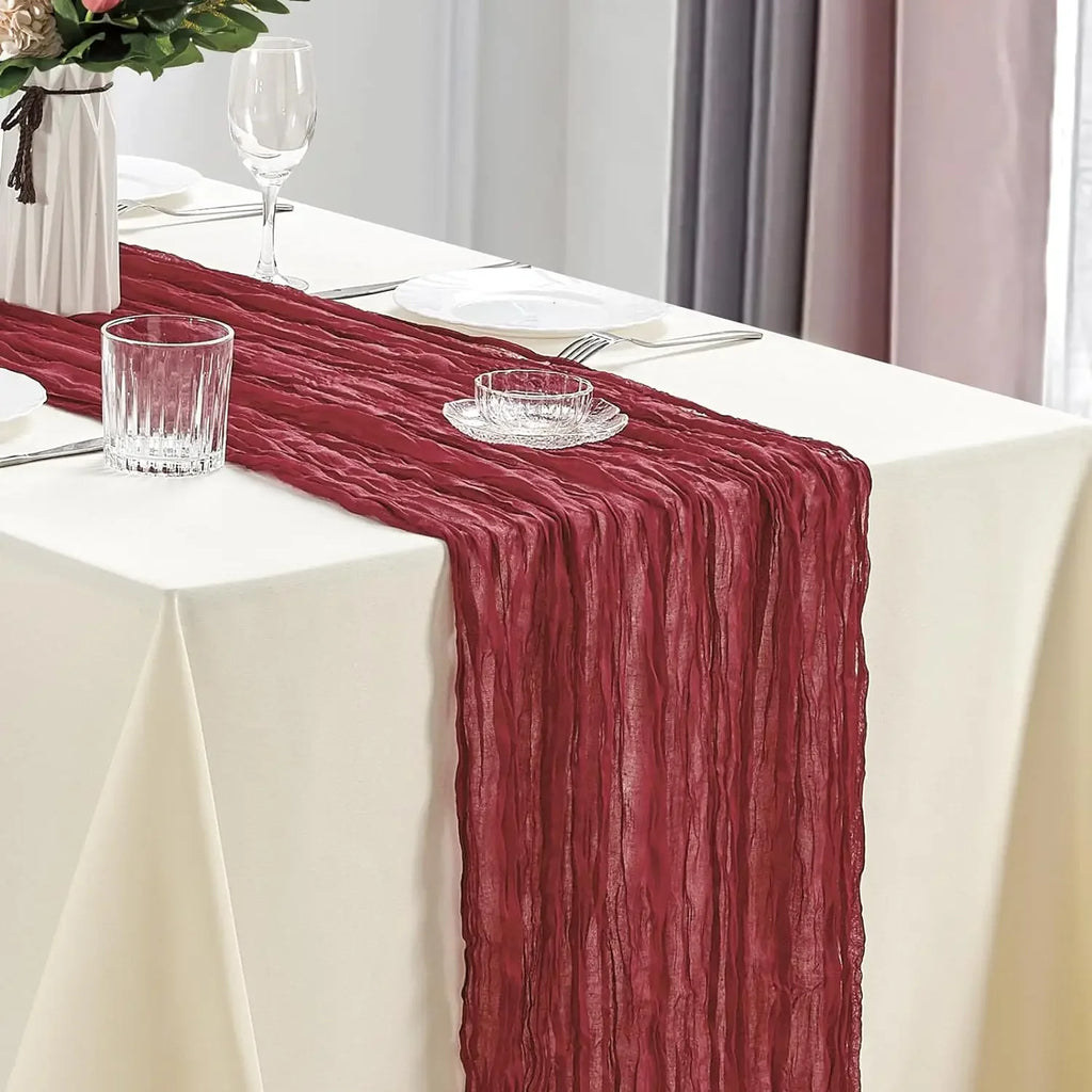 🤍🌾 Boho Cheesecloth Table Runner Set – Rustic Gauze Table Décor (10 Pieces)