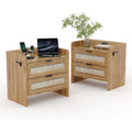 🌿🤍 Boho Rattan Nightstand Set with Charging Station – 2-Drawer Bedside Tables (Set of 2)