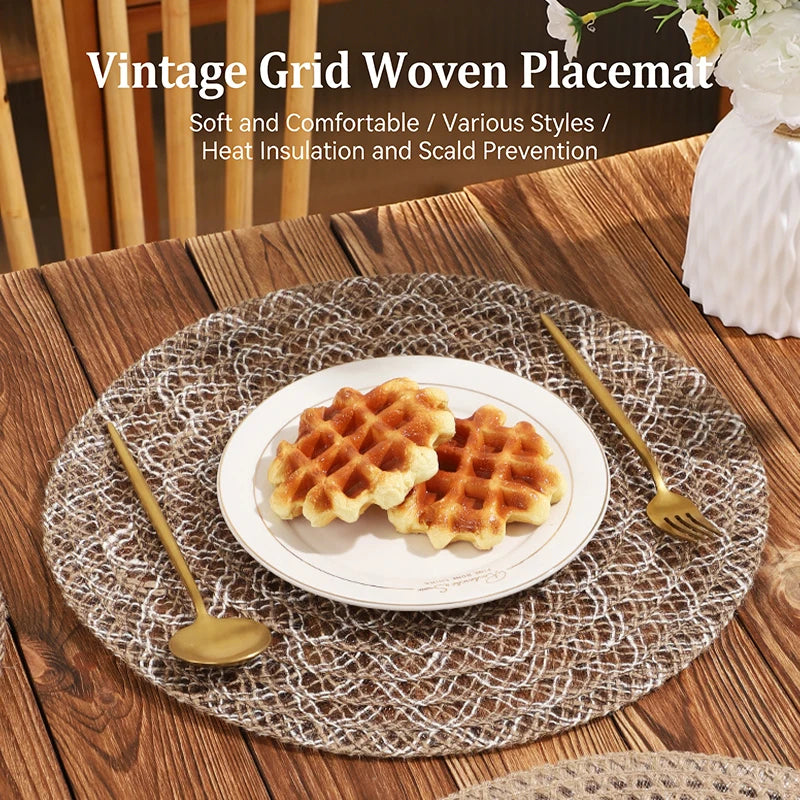 🌿🤍 Handwoven Jute Round Placemats – Boho Farmhouse Table Mats (Set)