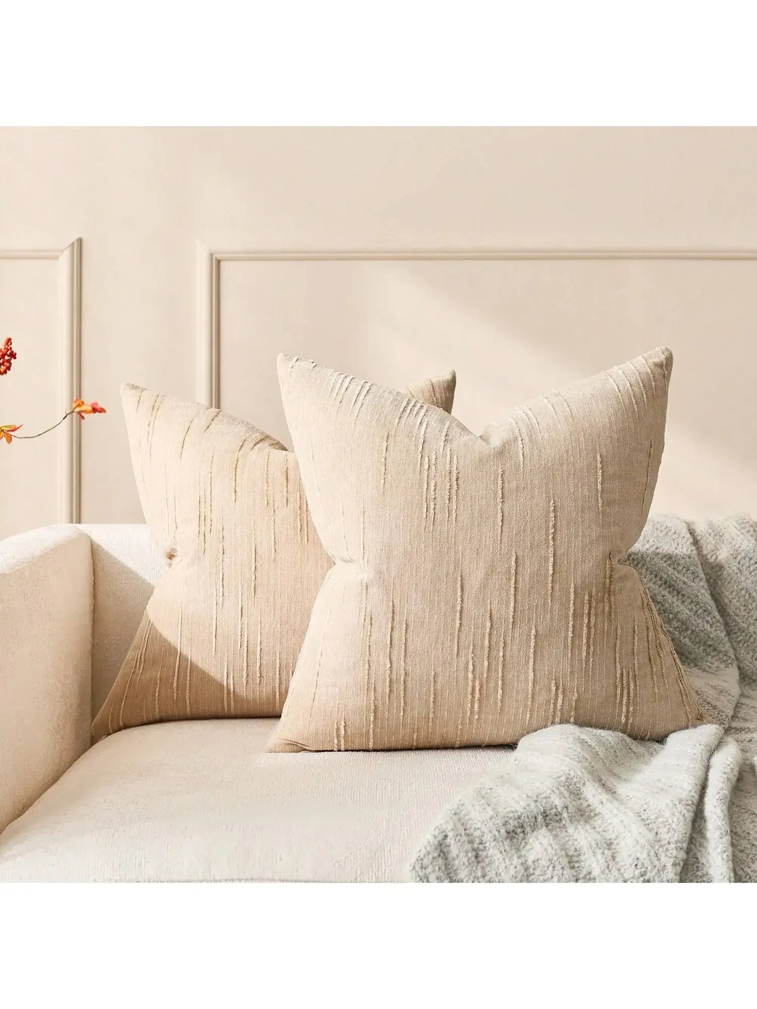 Modern Farmhouse Beige Pillow Cover – Boho Accent Cushion