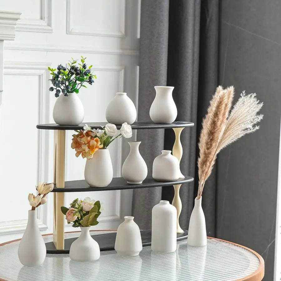 11-Piece White Ceramic Bud Vase Set – Modern Boho Home Décor