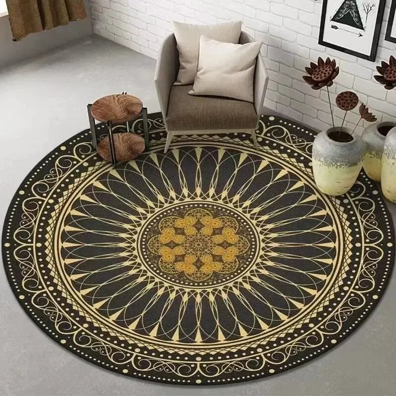 Boho Round Area Rug – Decorative Floor Mat for Living Room & Bedroom