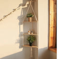 🌿🪵🤍 Boho Floating Corner Wall Shelf – Wooden Triangle Display Shelf