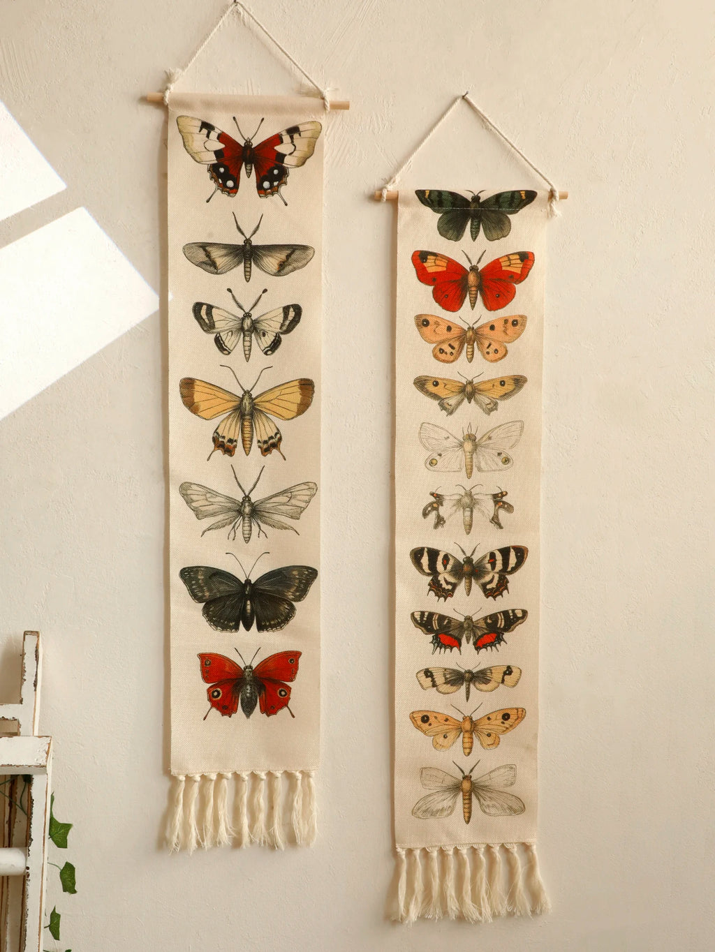 🦋🌿🤍 Boho Butterfly & Moth Wall Tapestry – Vintage Cotton Hanging Banner