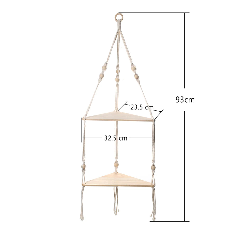 🌿🪵🤍 Boho Floating Corner Wall Shelf – Wooden Triangle Display Shelf