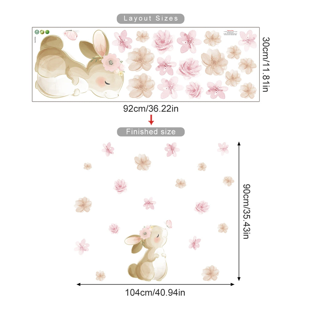 🐰🦋🌸🤍 Boho Bunny Garden Wall Decals – Peel & Stick Nursery Wall Art