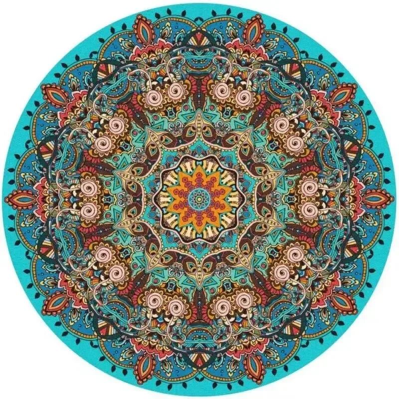 Boho Round Area Rug – Decorative Floor Mat for Living Room & Bedroom