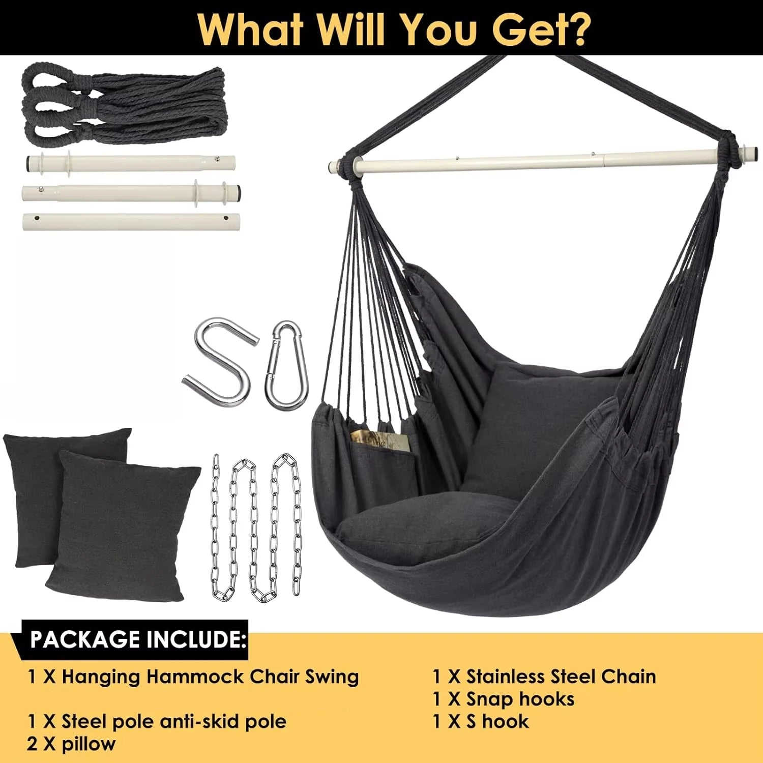🌿🤍 Boho Cotton Hammock Chair – Hanging Swing Seat for Indoor & Outdoor Living