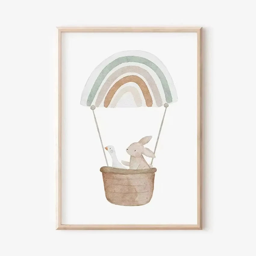 🐰🐻🐝🌸 Boho Friends Wall Art –  Animal Nursery Canvas Print