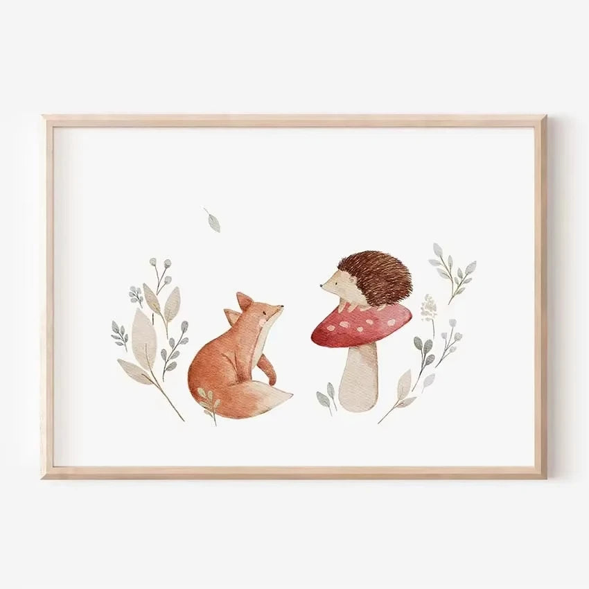 🐰🐻🐝🌸 Boho Friends Wall Art –  Animal Nursery Canvas Print
