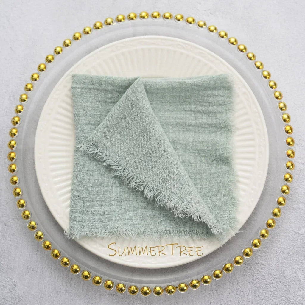 🌿🤍 Boho Cotton Gauze Napkins – Reusable Textured Table Linens (Set of 24)