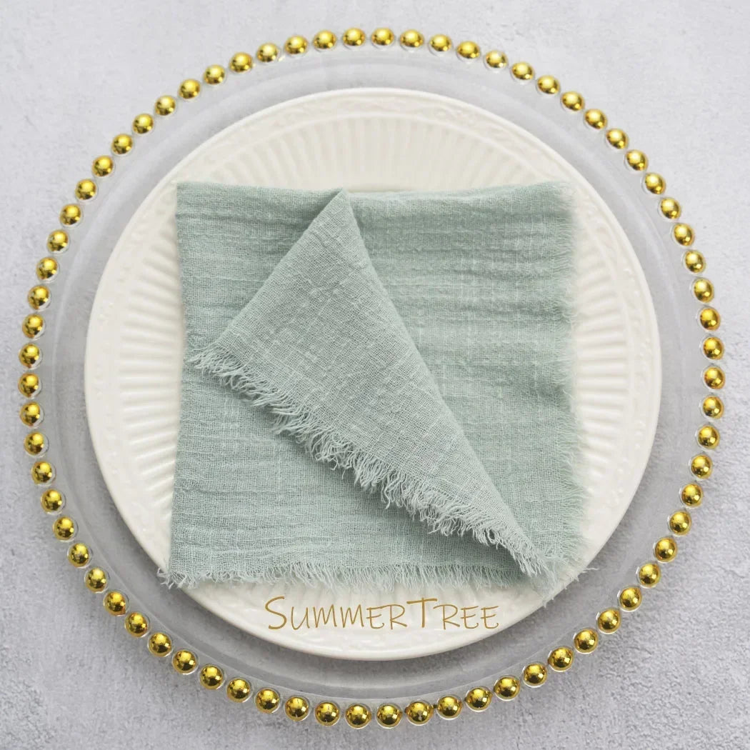 🌿🤍 Boho Cotton Gauze Napkins – Reusable Textured Table Linens (Set of 24)