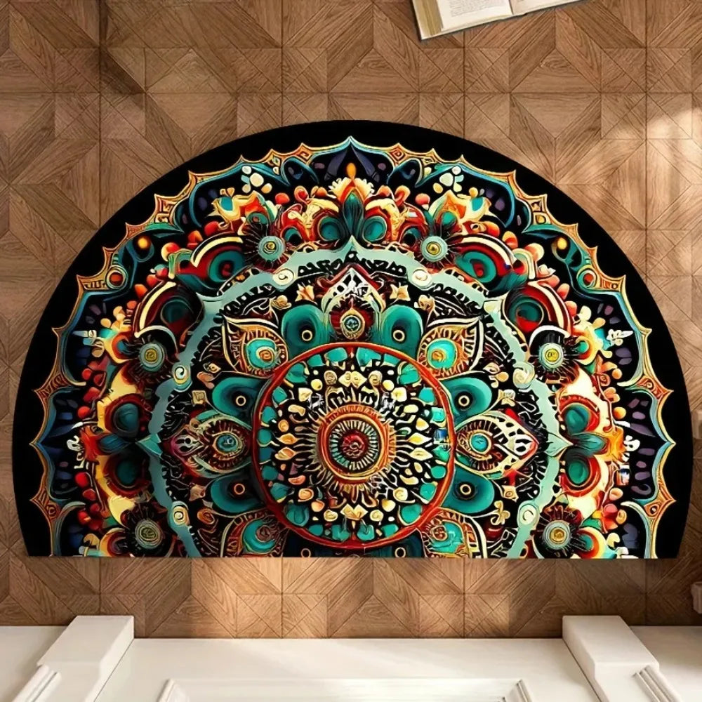🌸🤍 Boho Half-Moon Doormat – Washable Non-Slip Entryway Rug