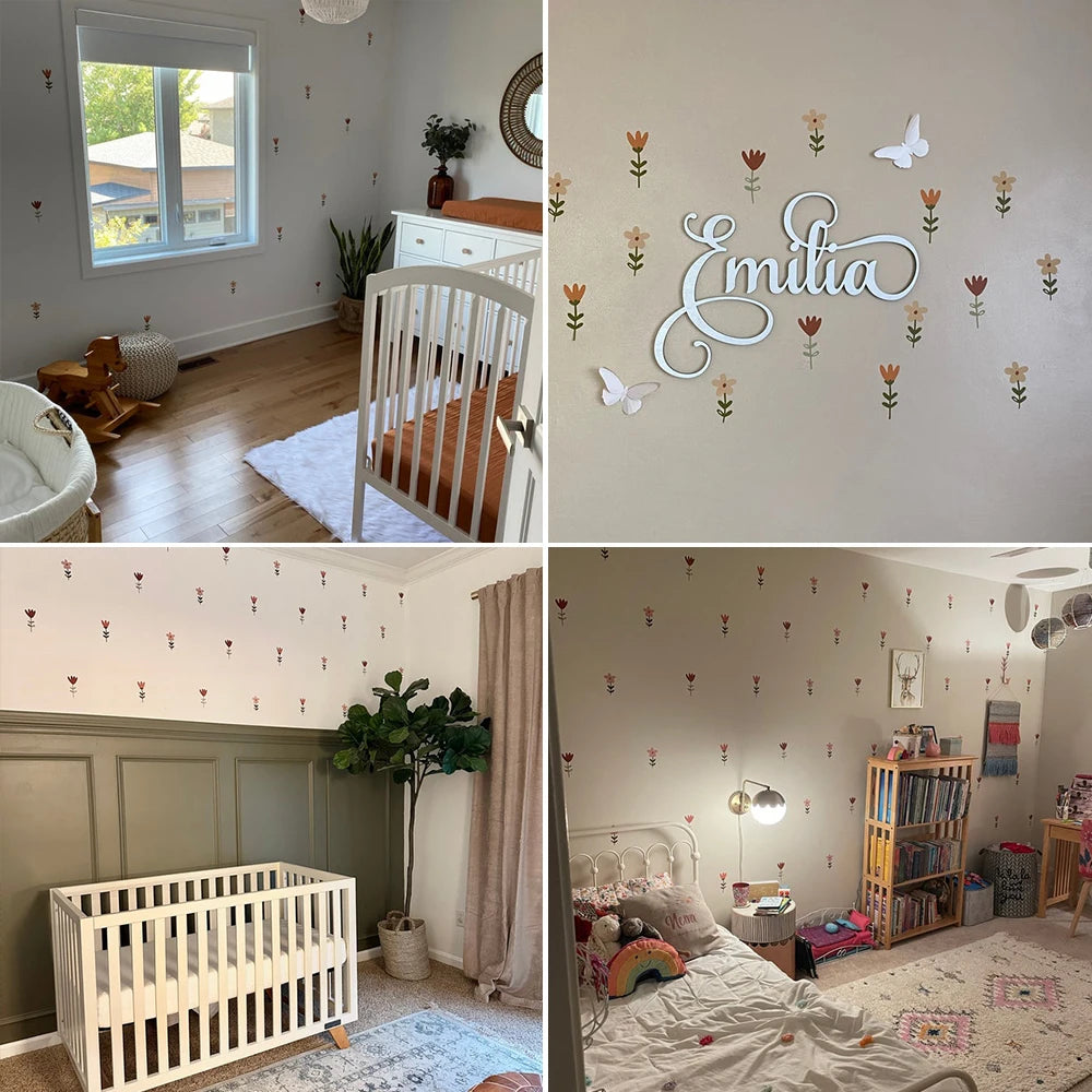 🌸🌿 Boho Wildflower Wall Decals – Watercolor Nursery & Kids Room Wall Art