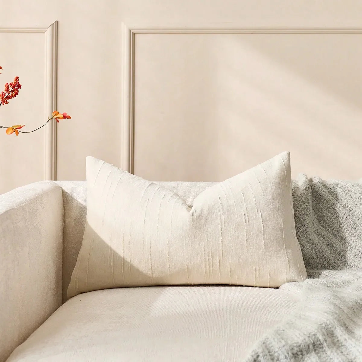 Modern Farmhouse Beige Pillow Cover – Boho Accent Cushion