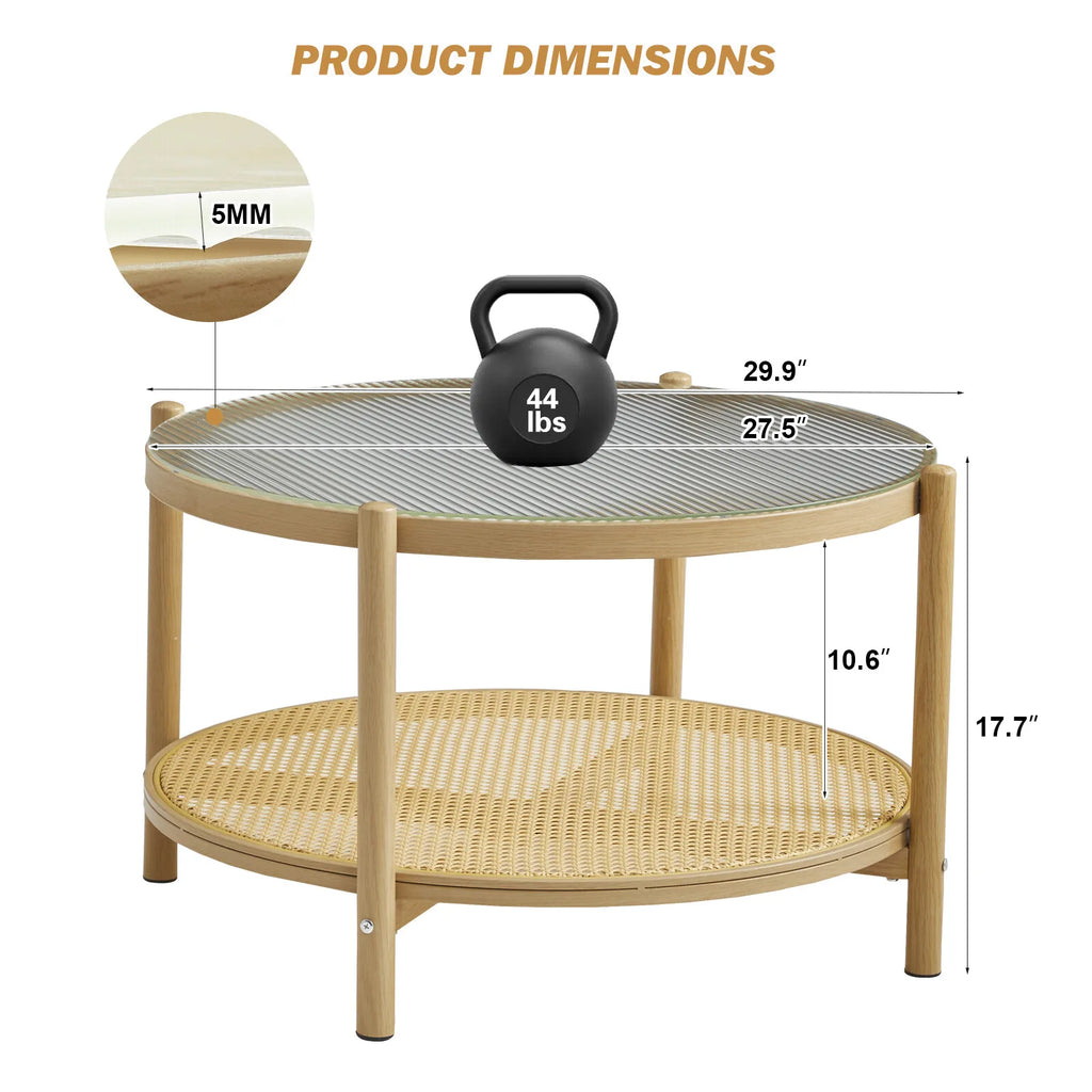 Rattan & Glass Table Set – Boho Coffee & Side Tables (Set of 2)