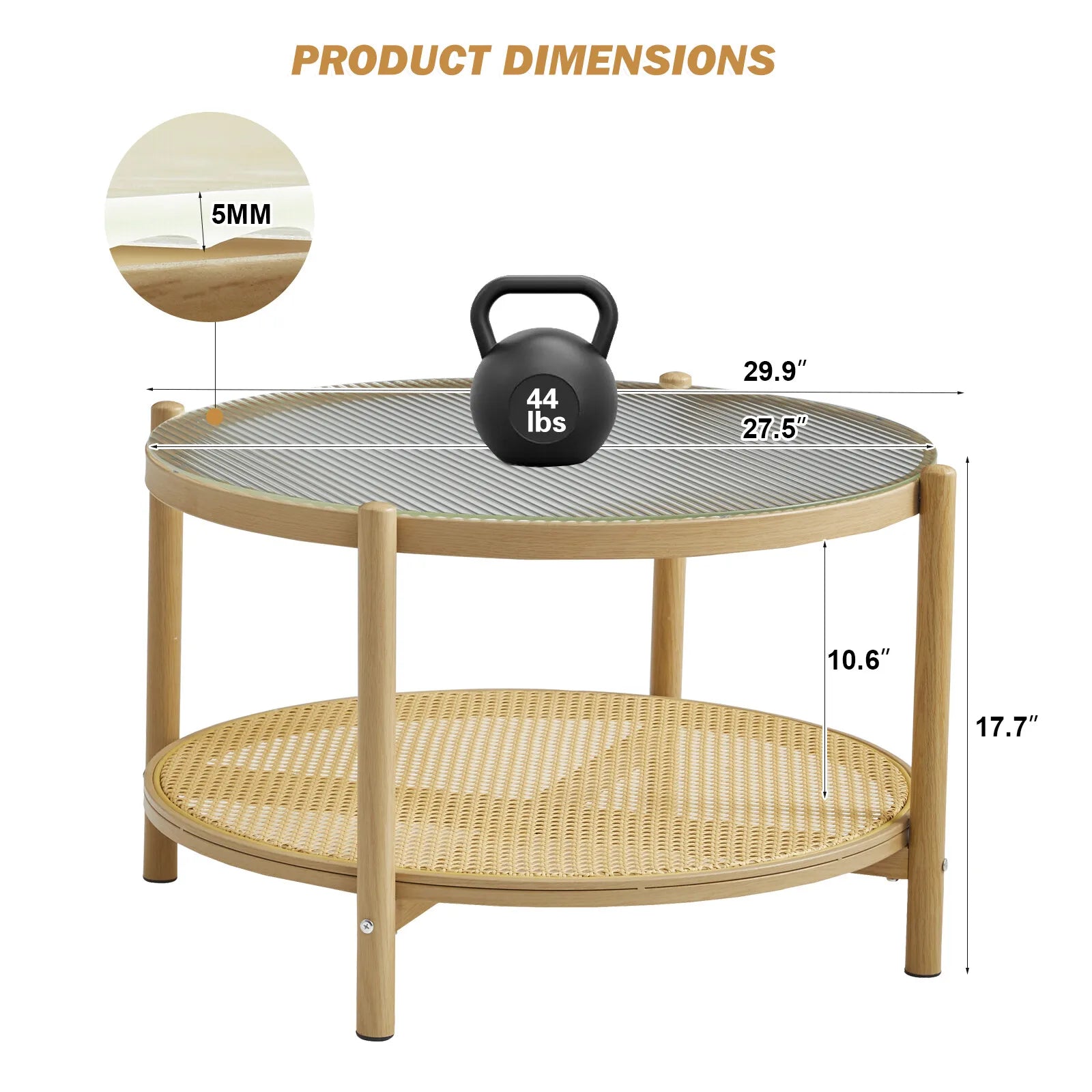 Rattan & Glass Table Set – Boho Coffee & Side Tables (Set of 2)