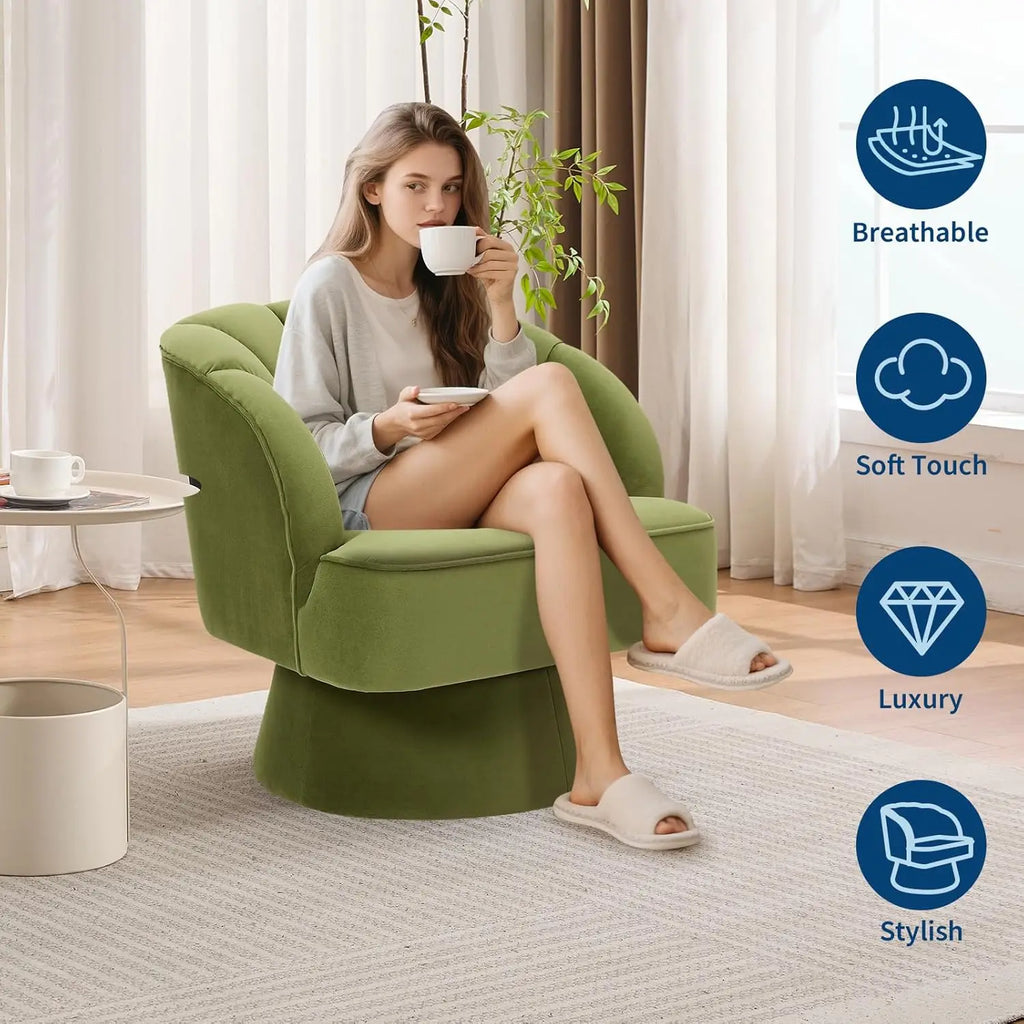🤍🪑 Boho Swivel Barrel Chair – Ultra-Plush Velvet Accent Lounge Chair