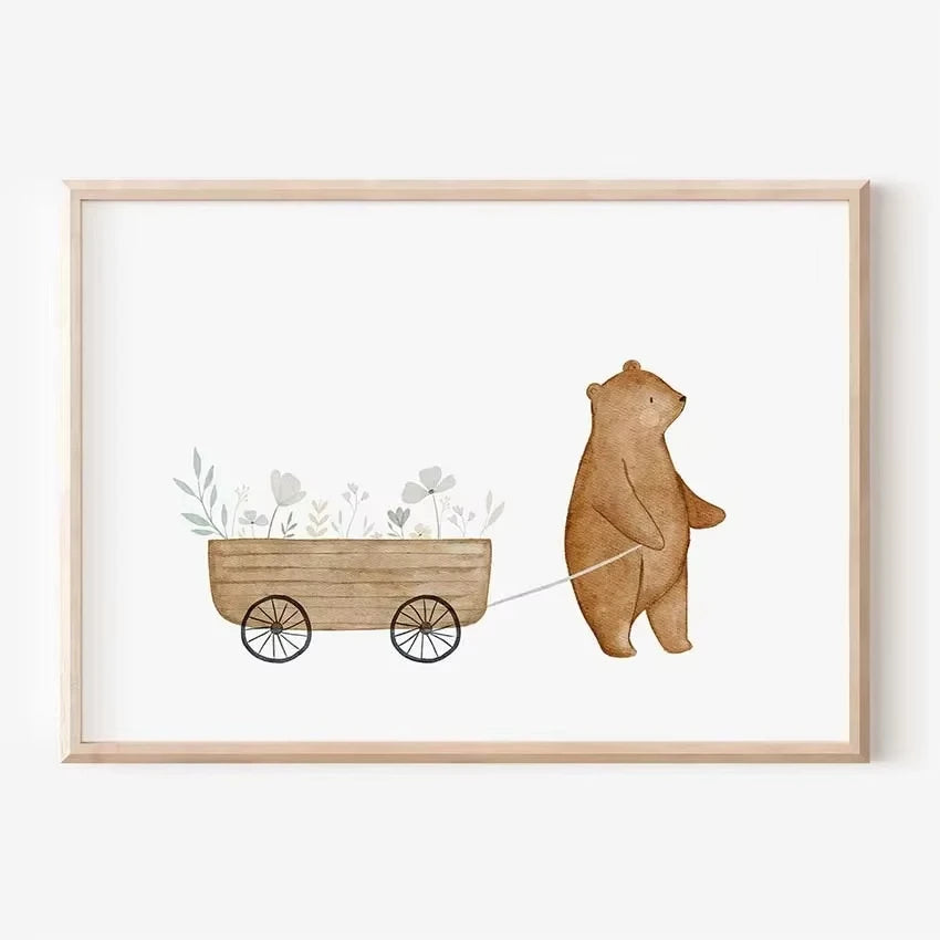 🐰🐻🐝🌸 Boho Friends Wall Art –  Animal Nursery Canvas Print