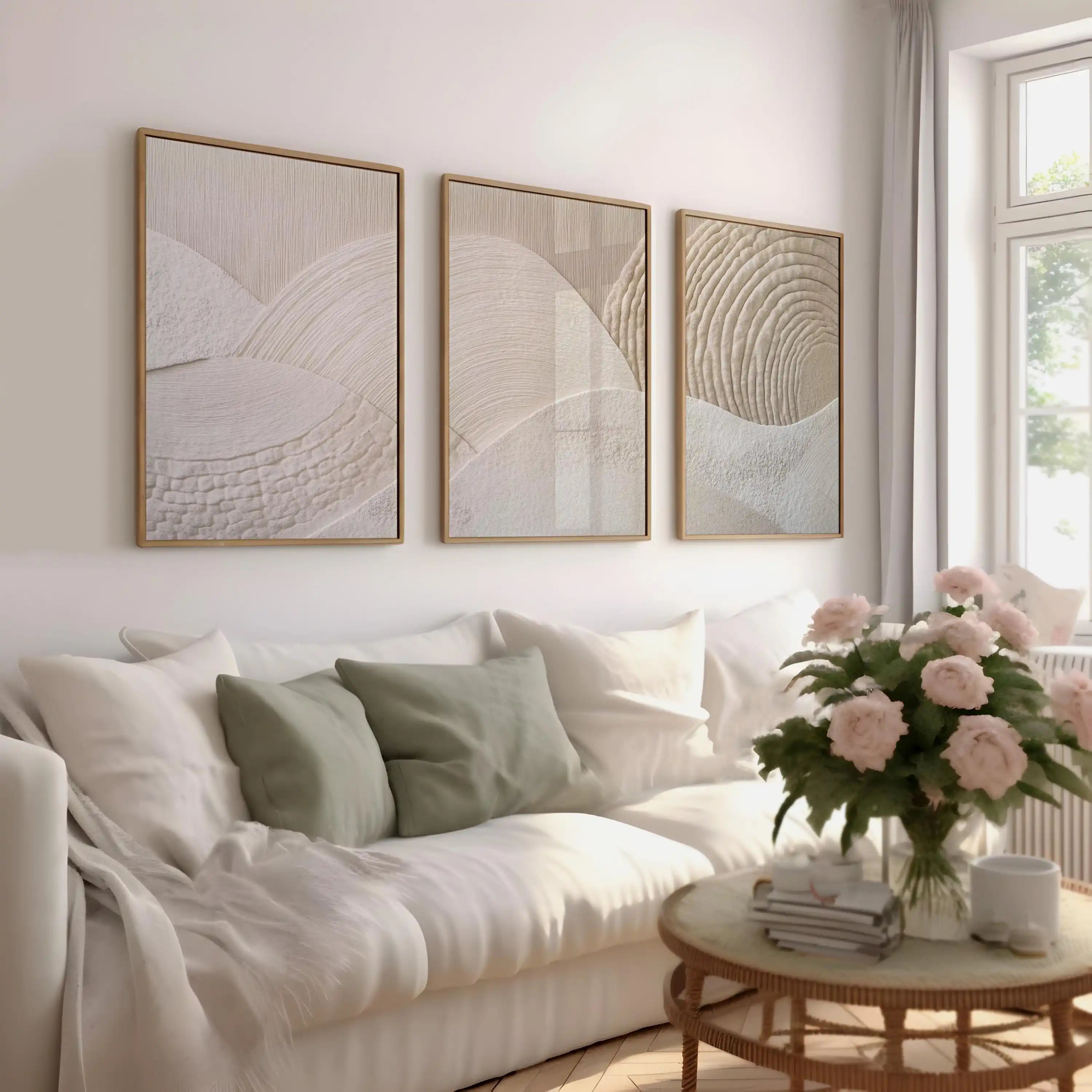 Japandi Nature Wall Art Set – 3-Piece Abstract Canvas Print Collection