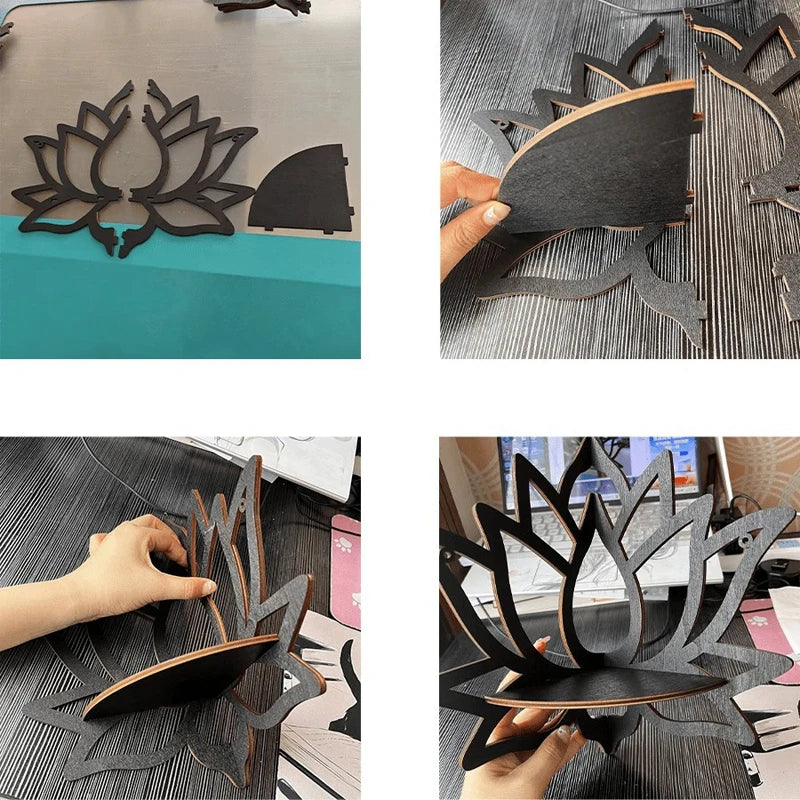 🌿 Lotus Wood Wall Shelf – Aromatherapy & Essential Oil Display Rack