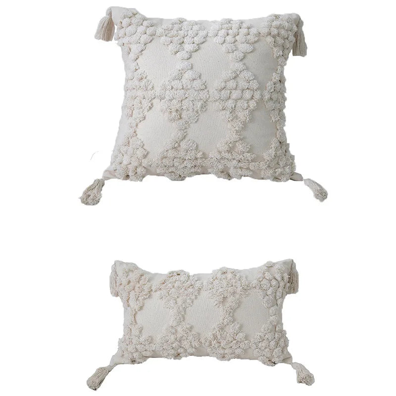 🌿🤍 Boho Tufted Lumbar Pillow Cover – Moroccan Embroidered Accent Cushion