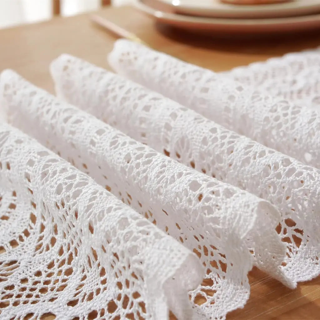 🌿🤍 Boho Cotton Lace Table Runner – Vintage Farmhouse Dining Table Linen