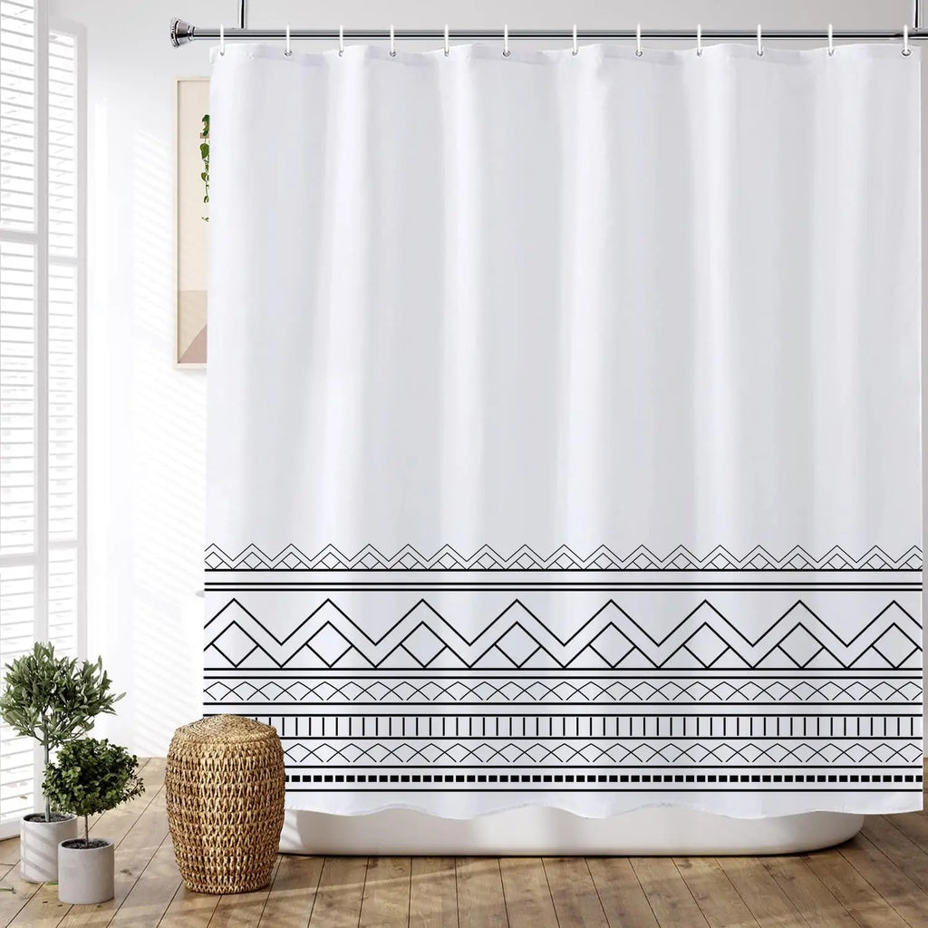 🚿🌿 Mid-Century Boho Geometric Shower Curtain – Waterproof Bathroom Décor