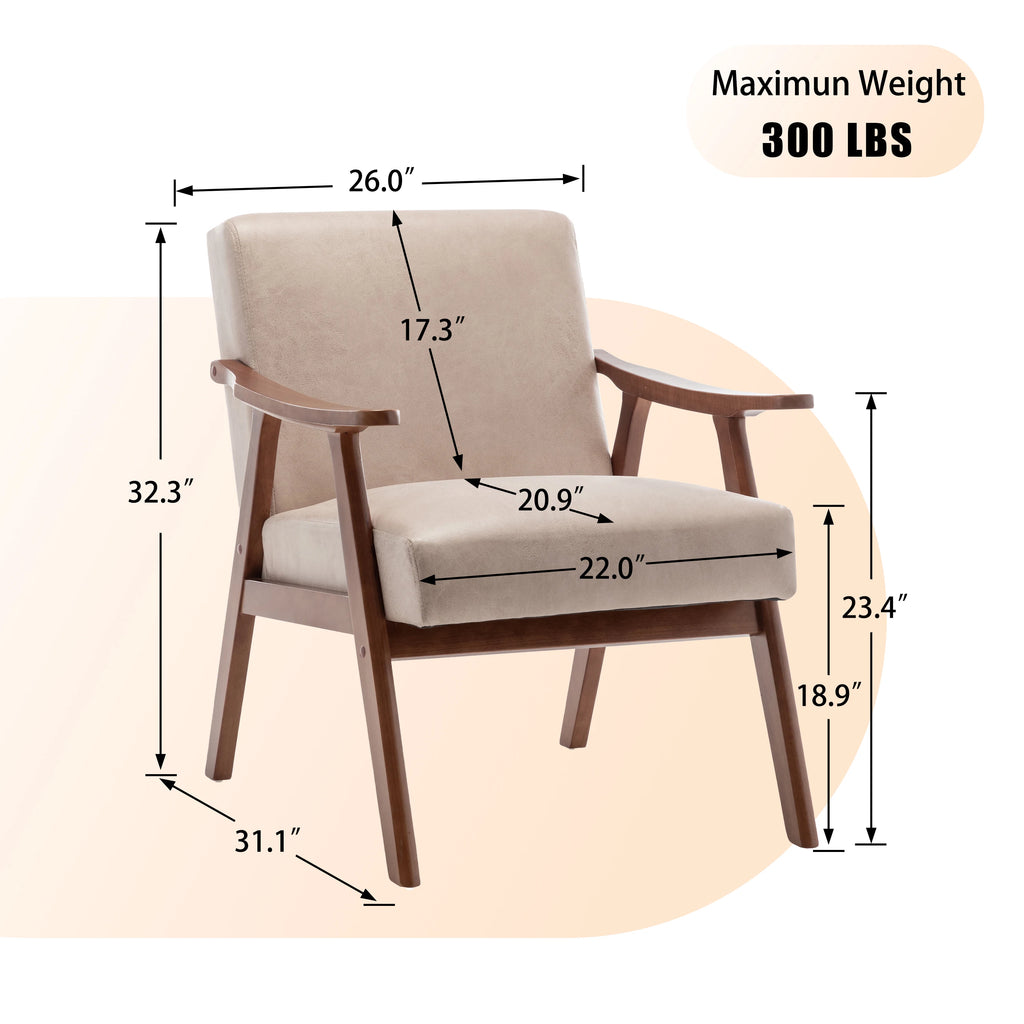 🤍🪑 Boho Mid-Century Accent Chair – Solid Wood Lounge Chair with Wingback Design