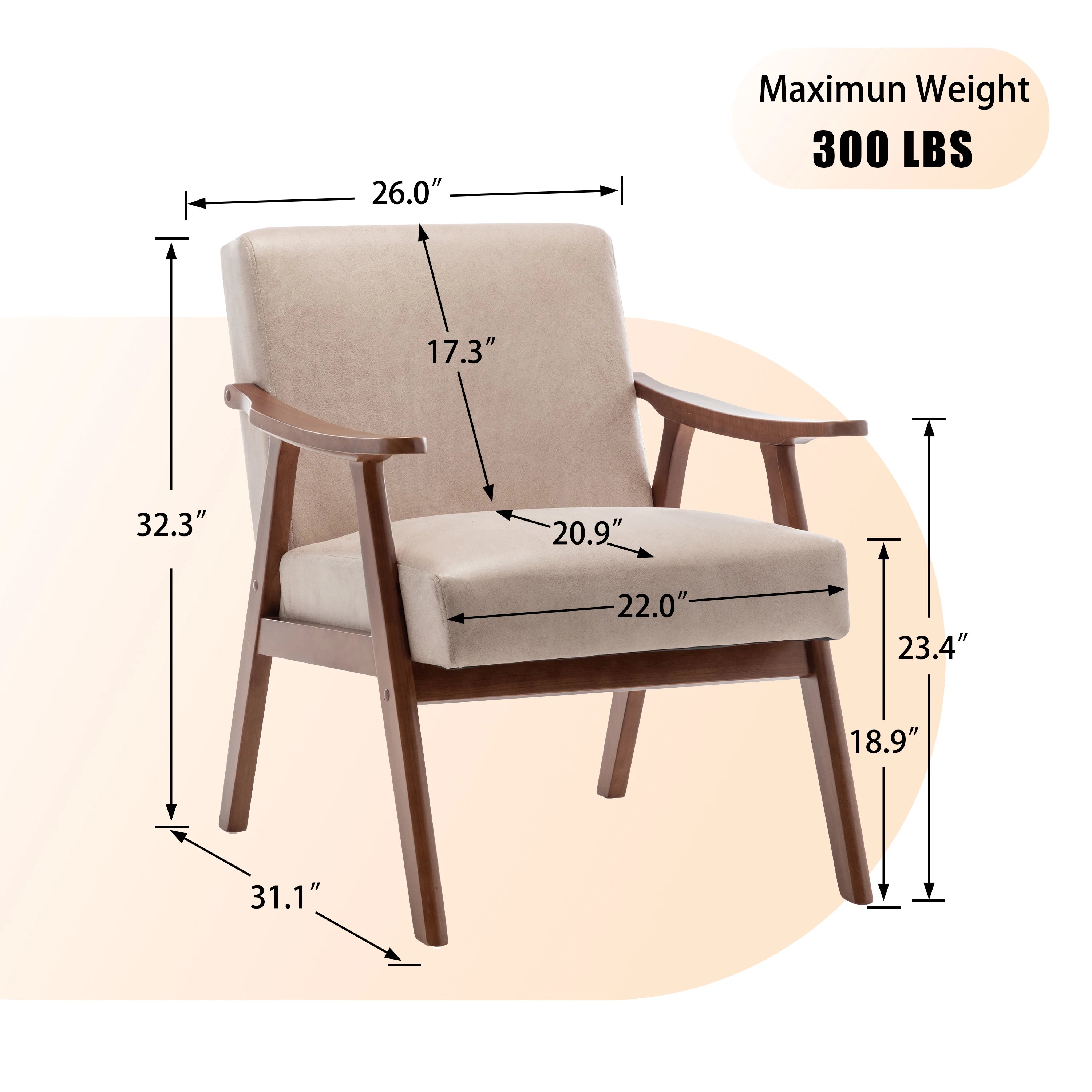 🤍🪑 Boho Mid-Century Accent Chair – Solid Wood Lounge Chair with Wingback Design
