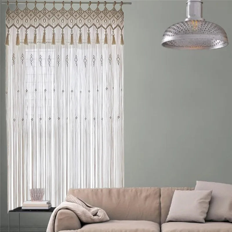 🌿🤍 Handwoven Macramé Door Curtain – Boho Cotton Wall Hanging Tapestry