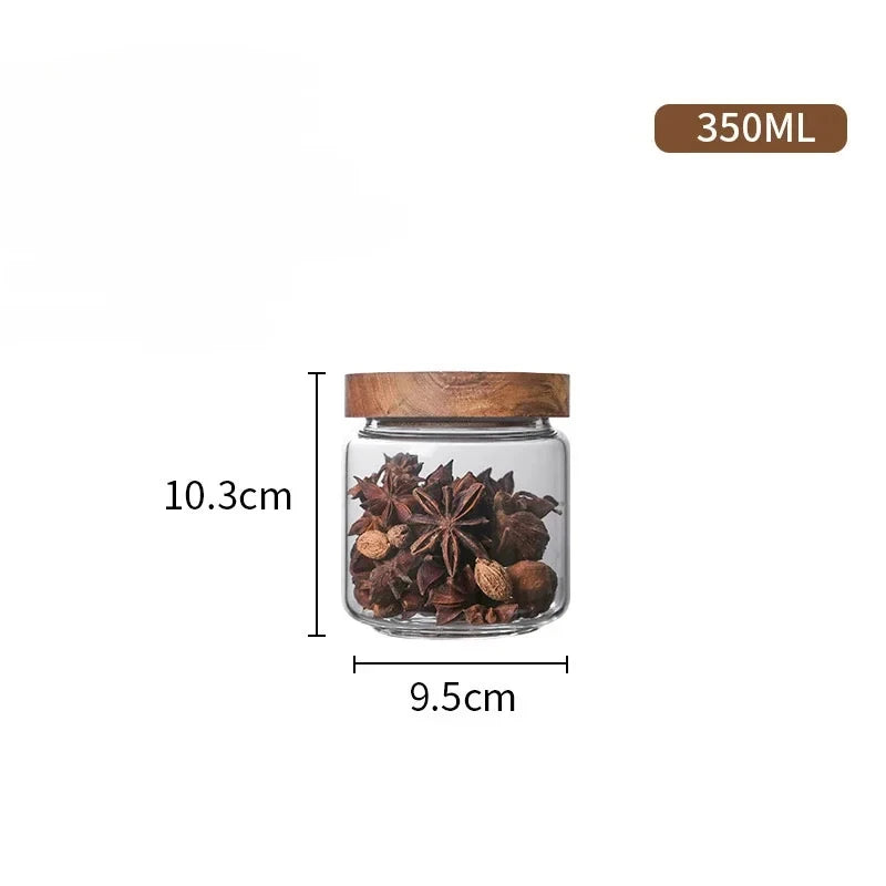 🌿 Airtight Glass Pantry Canister with Wooden Lid – Kitchen Storage Jar