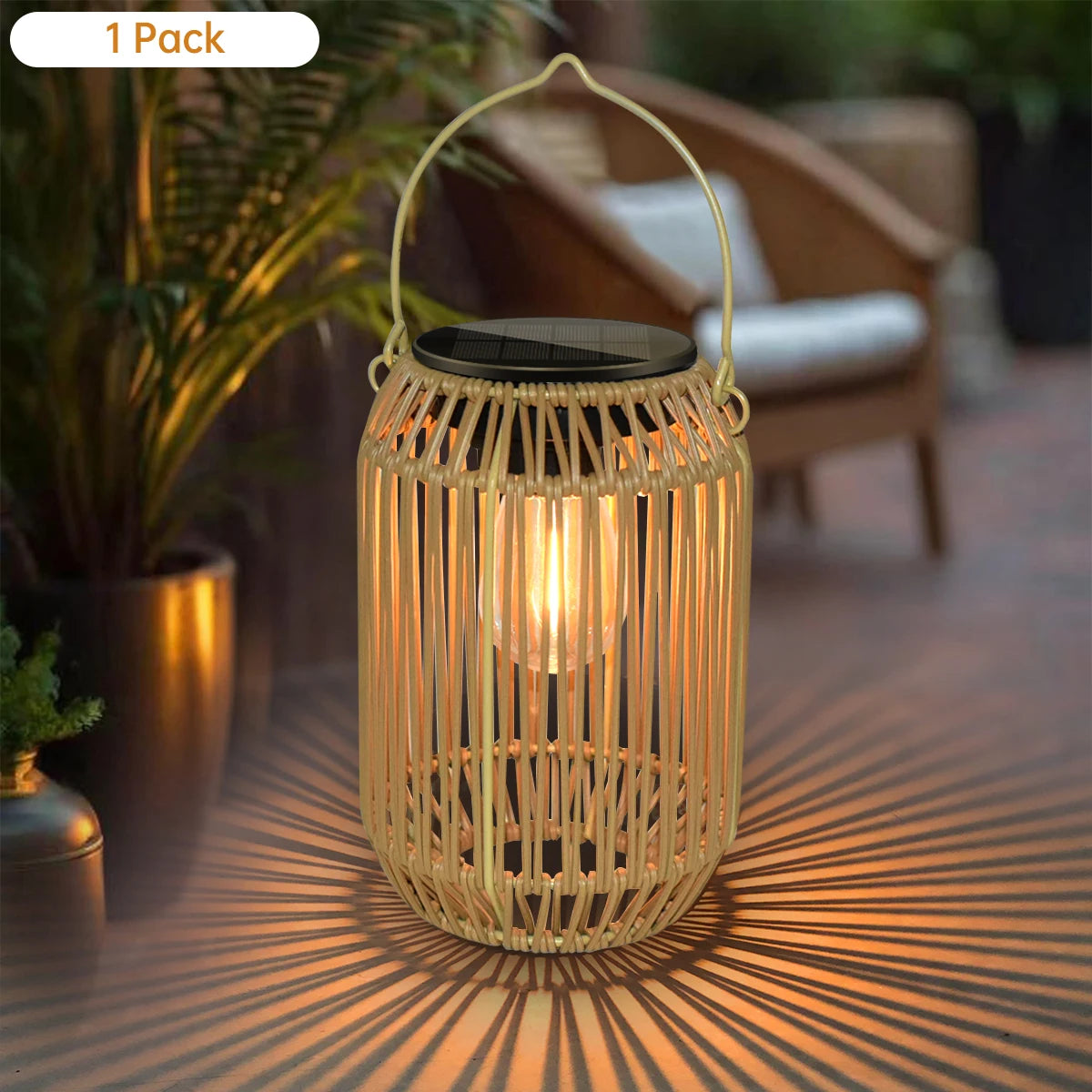 🤍 Boho Glow Solar Lantern – Waterproof Rattan Outdoor Hanging Light