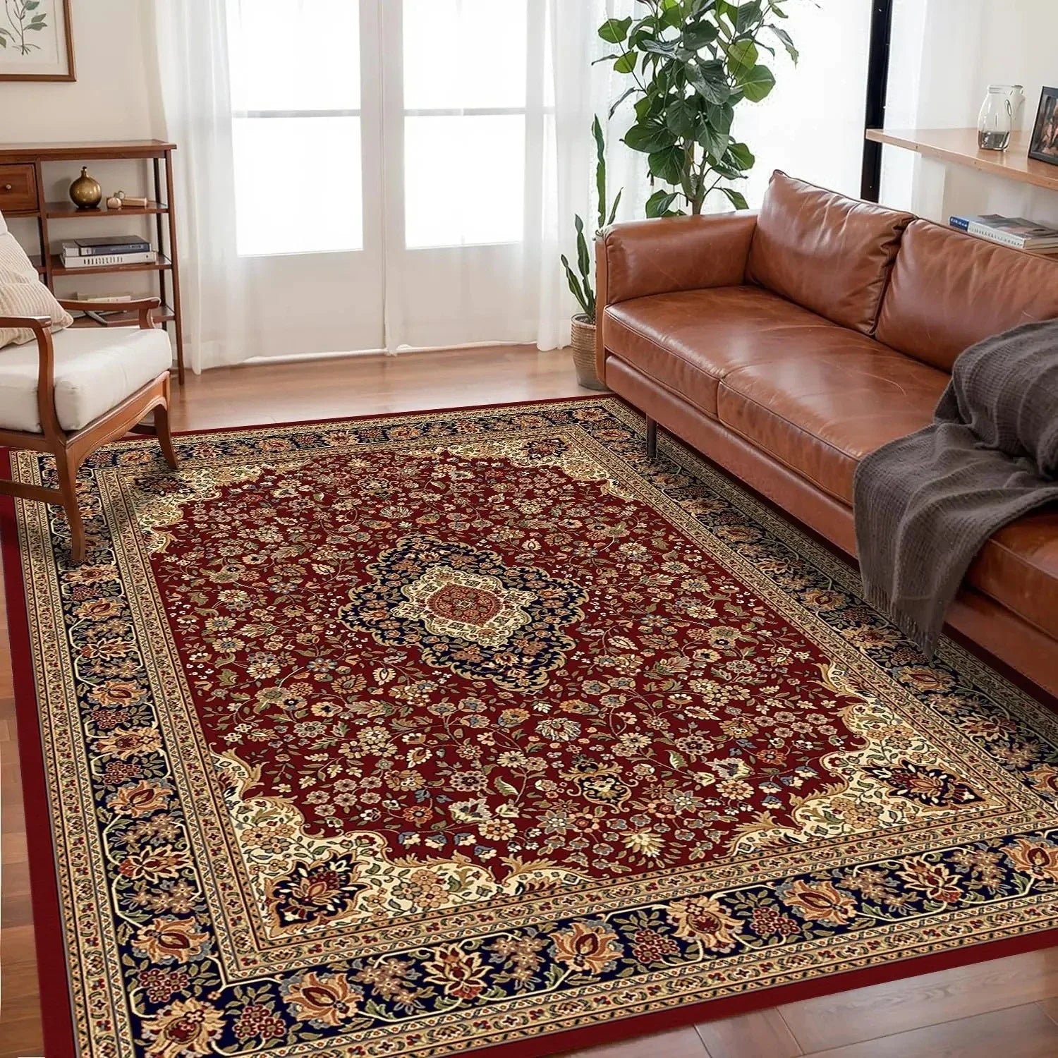 🌿🤍 Boho Non-Slip Area Rug – Soft Easy-Care Living Room & Bedroom Carpet