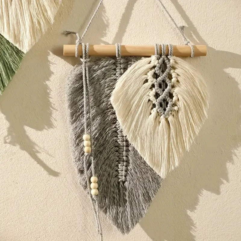 🌿🍃🤍 Boho Macramé Leaf Wall Hanging – Handwoven Botanical Tapestry Wall Art