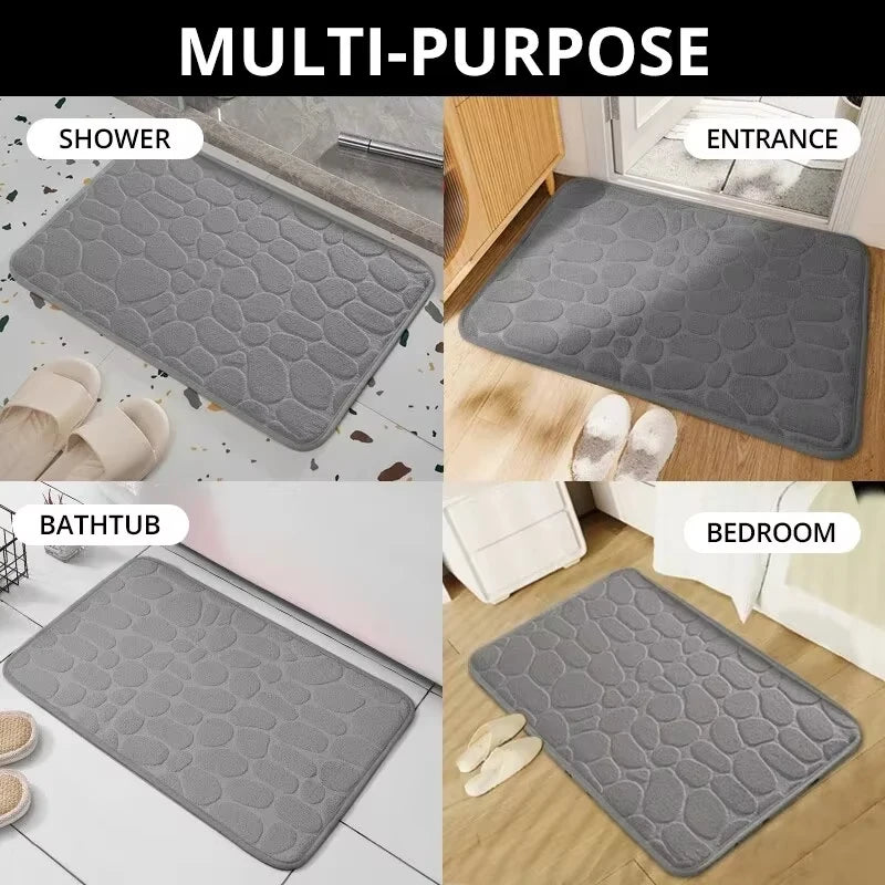 Cobblestone Memory Foam Bath Mat – Plush Velvet Non-Slip Floor Rug