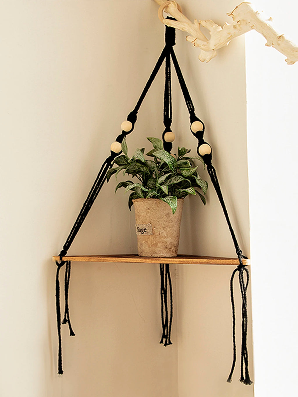 🌿🪵🤍 Boho Floating Corner Wall Shelf – Wooden Triangle Display Shelf
