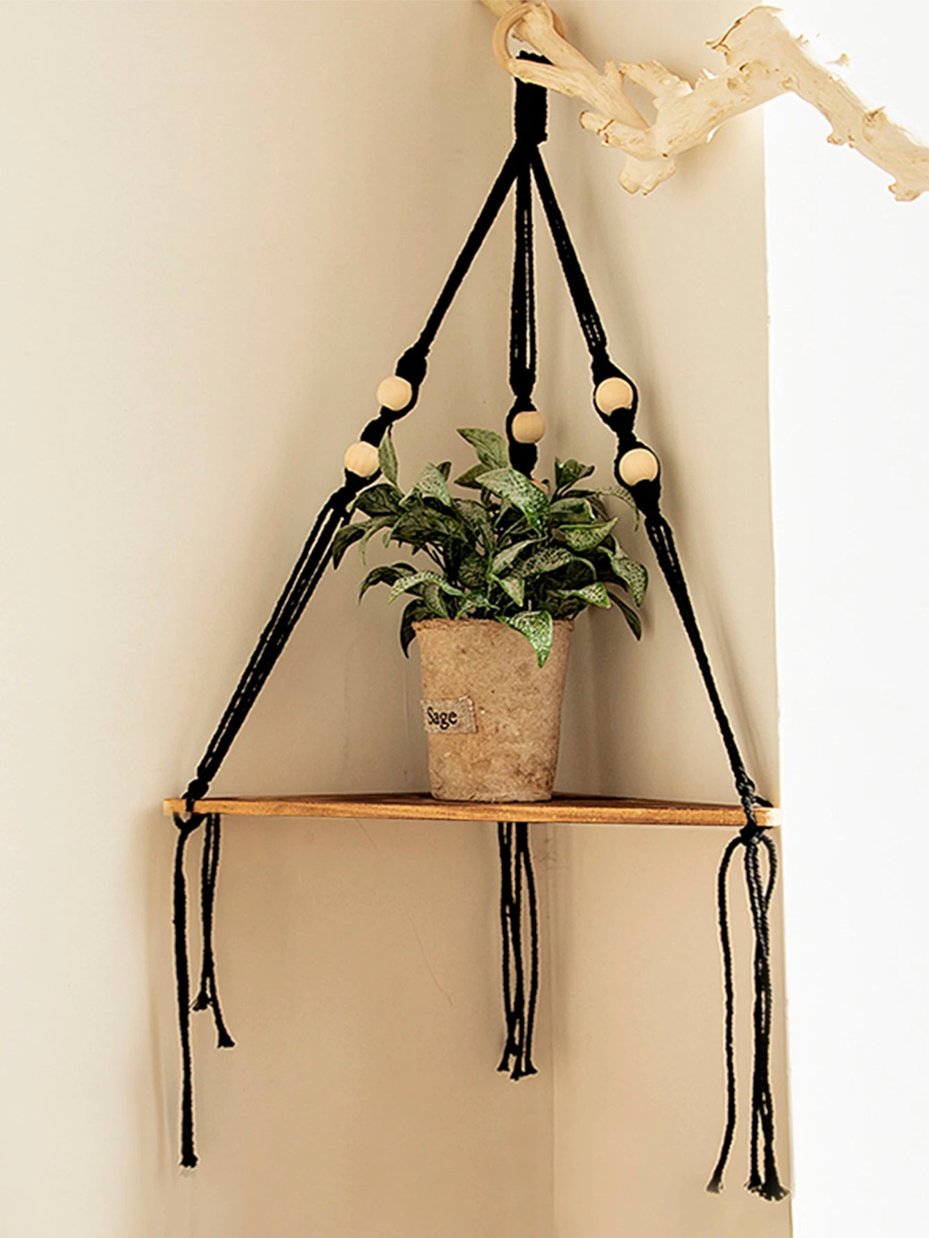🌿🪵🤍 Boho Floating Corner Wall Shelf – Wooden Triangle Display Shelf