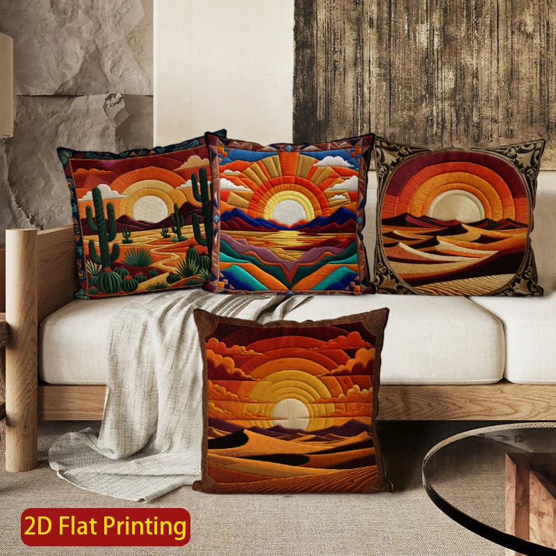 🌅🌿 Desert Sunset Boho Pillow Cover – Southwestern Decorative Throw Cushion