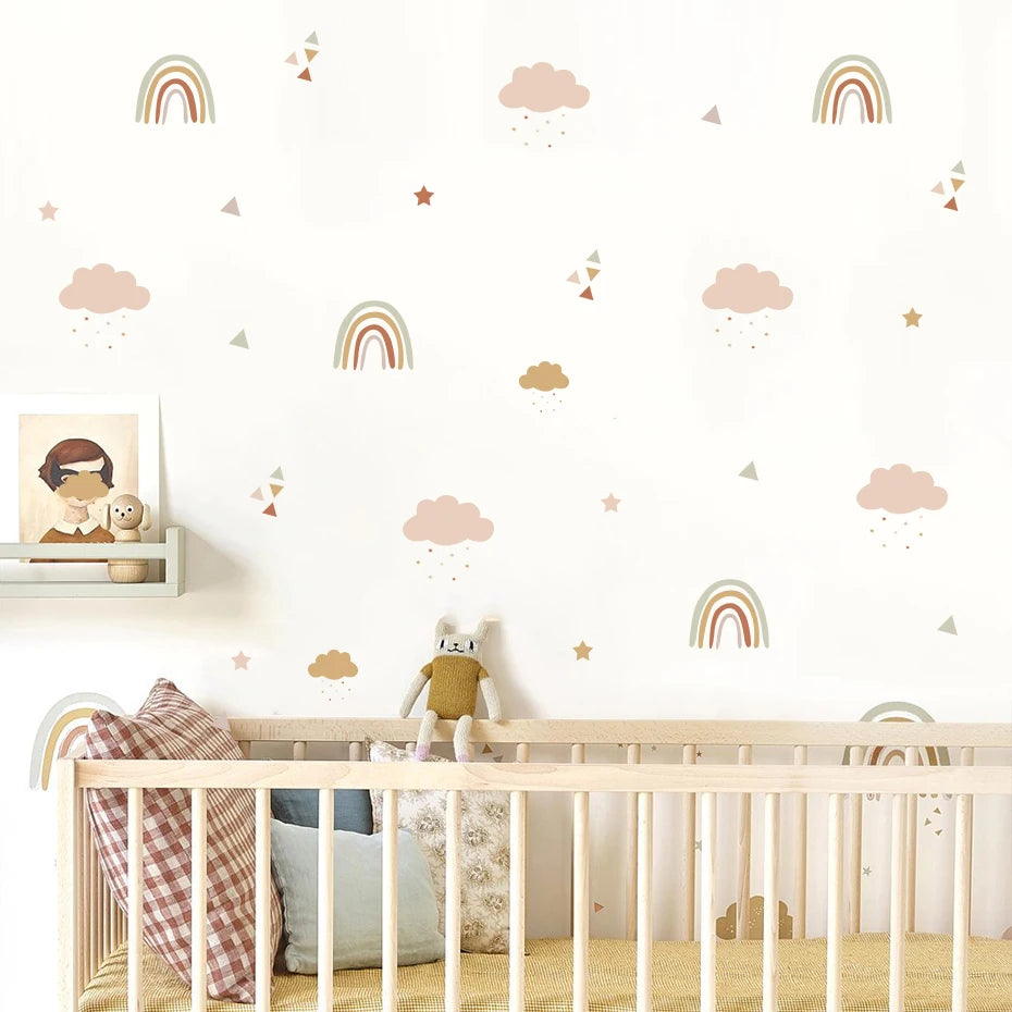 🌈☁️🤍 Boho Rainbow Wall Decals – Peel & Stick Nursery Wall Art
