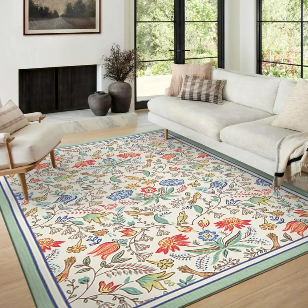 🌿🤍 Boho Vintage Crystal Velvet Area Rug – Soft Modern Living Room Carpet