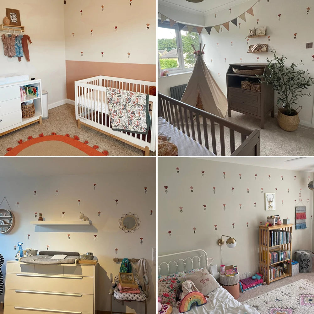 🌸🌿 Boho Wildflower Wall Decals – Watercolor Nursery & Kids Room Wall Art