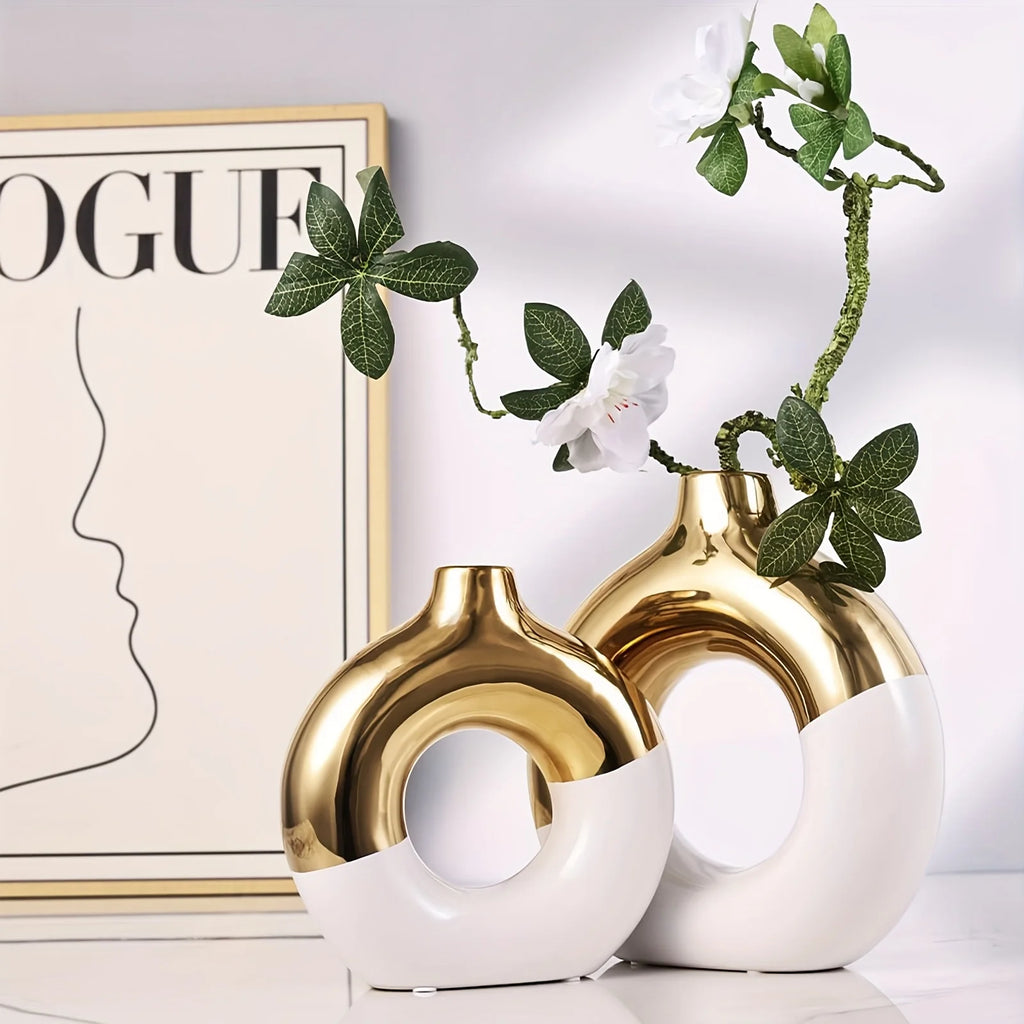 Timeless Elegance White & Gold Vase Set