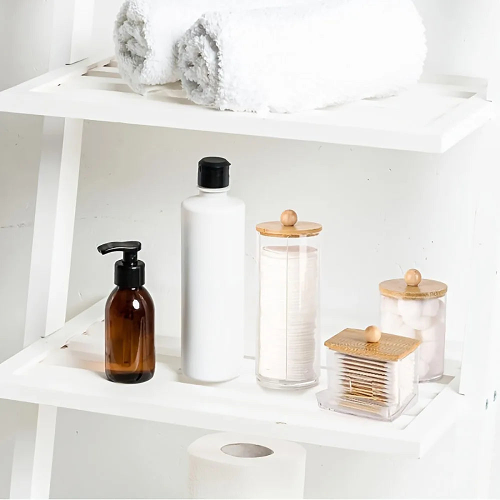 🤍 Bathroom Apothecary Storage Set – Cotton Ball & Swab Organizer (3-Piece Set)