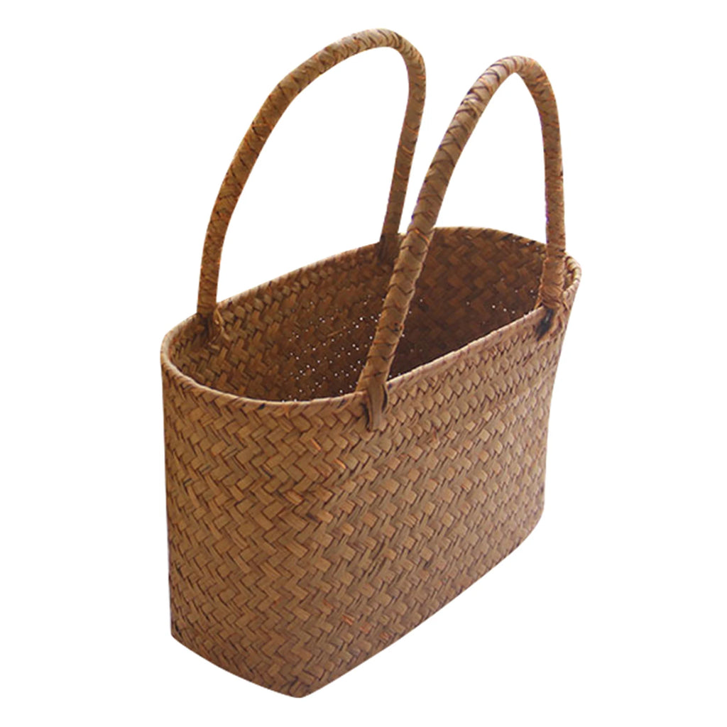 🌿🧺🤍 Boho Handwoven Seagrass Basket – Natural Flower Basket & Beach Tote
