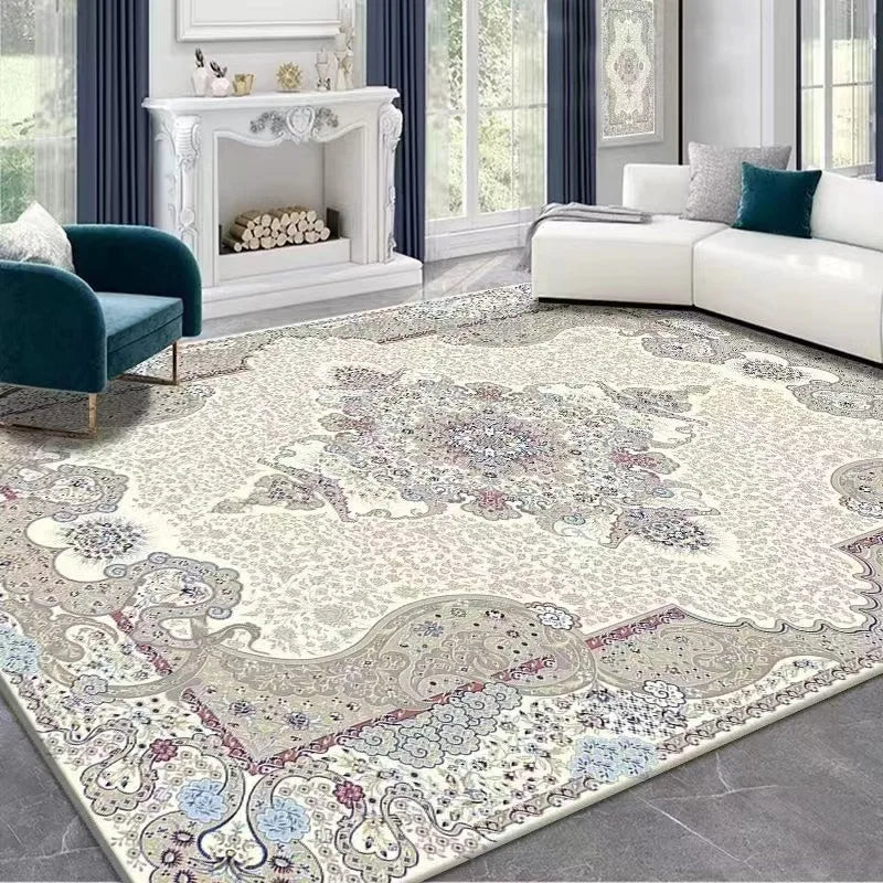 🌿🤍 Boho Vintage Crystal Velvet Area Rug – Soft Modern Living Room Carpet
