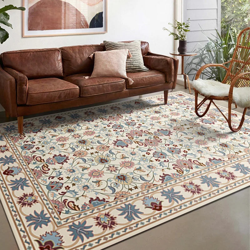 🌿🤍 Boho Vintage Crystal Velvet Area Rug – Soft Modern Living Room Carpet