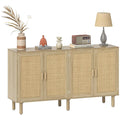 🌿🤍 Boho Rattan Sideboard Cabinet – Farmhouse Coffee Bar & Storage Console