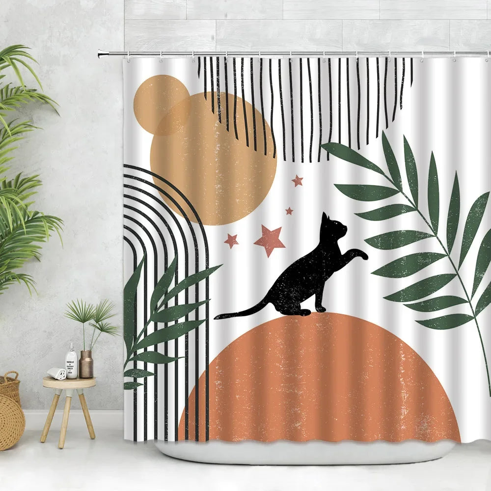 🚿🌿🤍 Boho Abstract Shower Curtain – Modern Nordic Color Block Bathroom Curtain